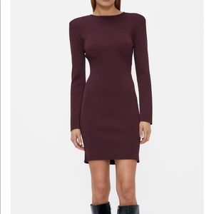 Zara Long-Sleeve Fitted Knit Dress in Deep Plum